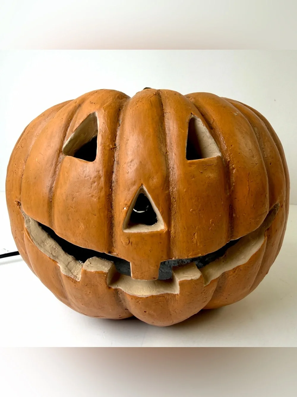 Vintage Lighted Jack O Lantern Pumpkin Hand Painted Primitive Halloween Decor 7”